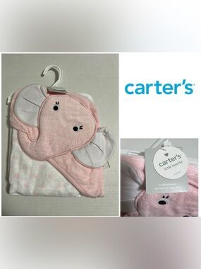 🆕CARTER’S - NWT - INFANT GIRLS PINK HOODED ELEPHANT TOWEL